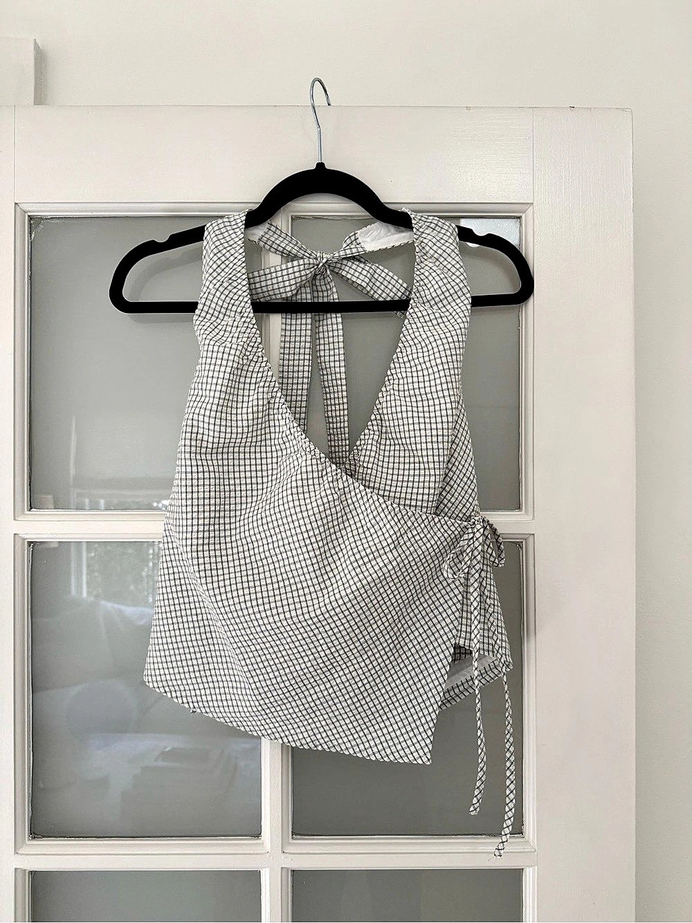 ELCE Checkered Wrap Top in White & Blue